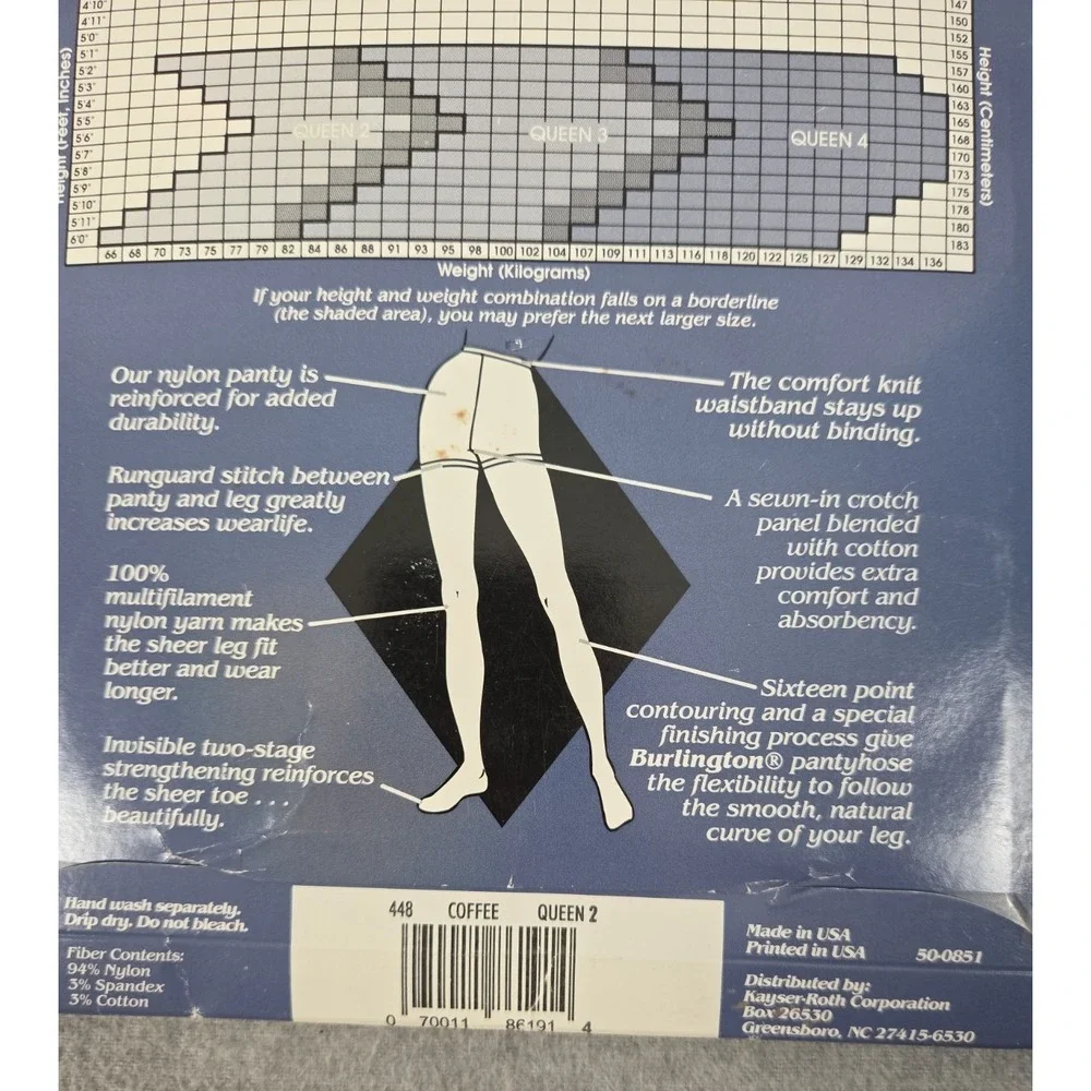 Burlington Pantyhose Classic Full Figure Queen 2 Coffee Basic Sheer Old Stock